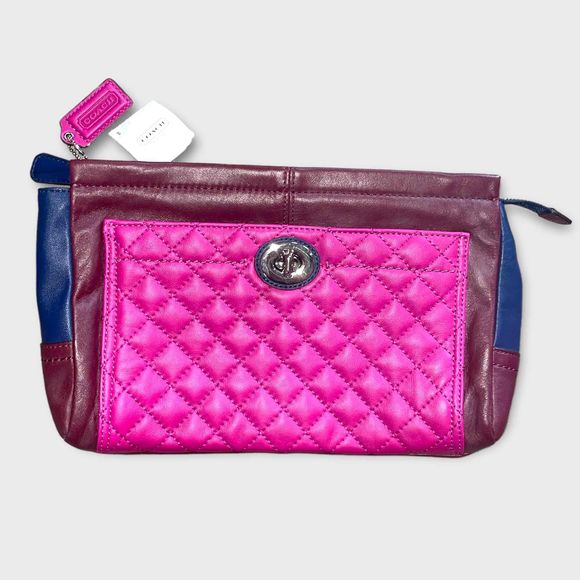 Coach Park quilted large leather clutch burgundy multi F50147 - Picture 1 of 10